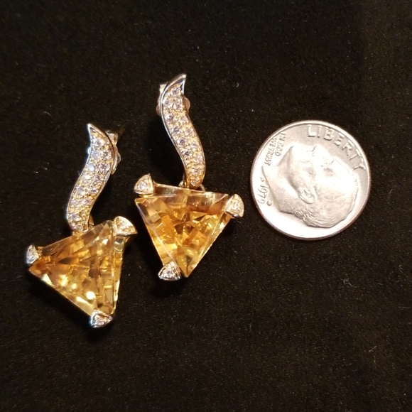 Diamonds and Citrine Custom 14kt earrings - Picture 3 of 7